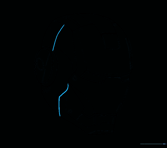The completed line art drawing of the Iron Man mask.