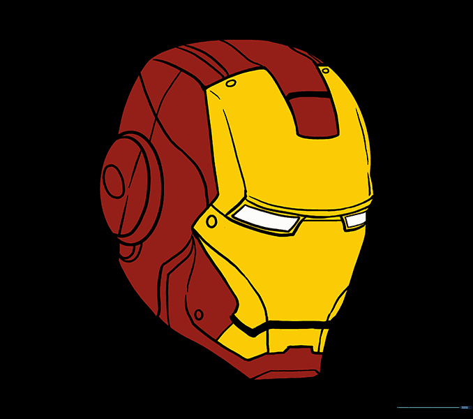 The final colored Iron Man mask in red and gold.