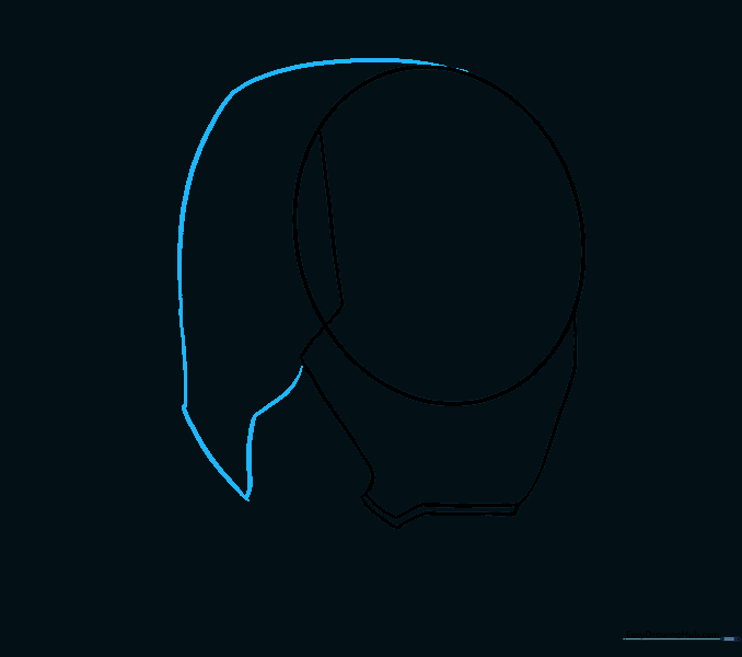 Drawing the upper forehead section of the mask using curved and straight lines.