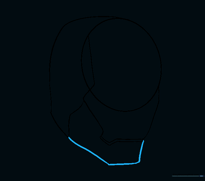 Outlining the chin area of the Iron Man mask.