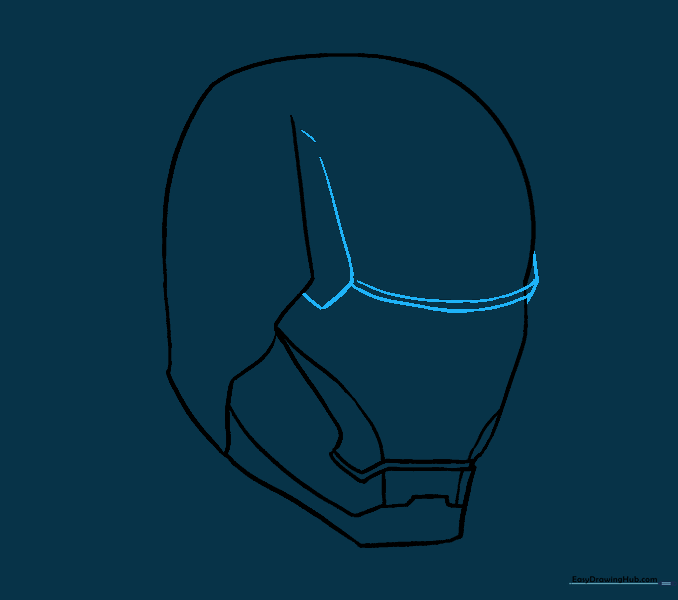 Adding forehead plating details with curved lines.