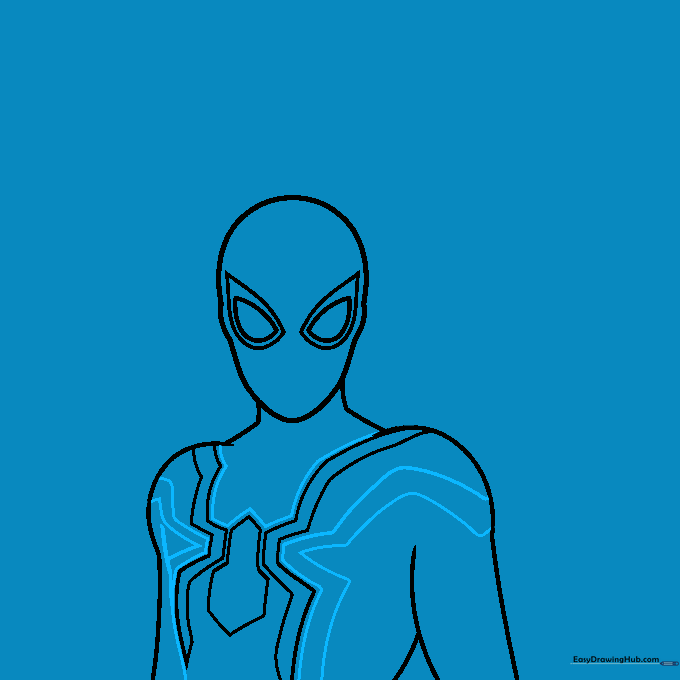 Adding curved leg details to the chest spider logo