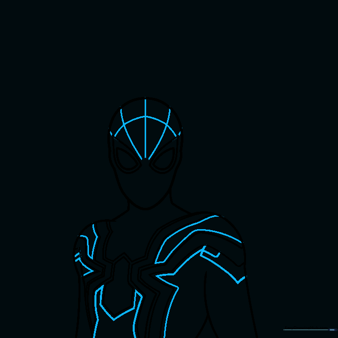 Adding depth to the spider logo and starting the mask webbing