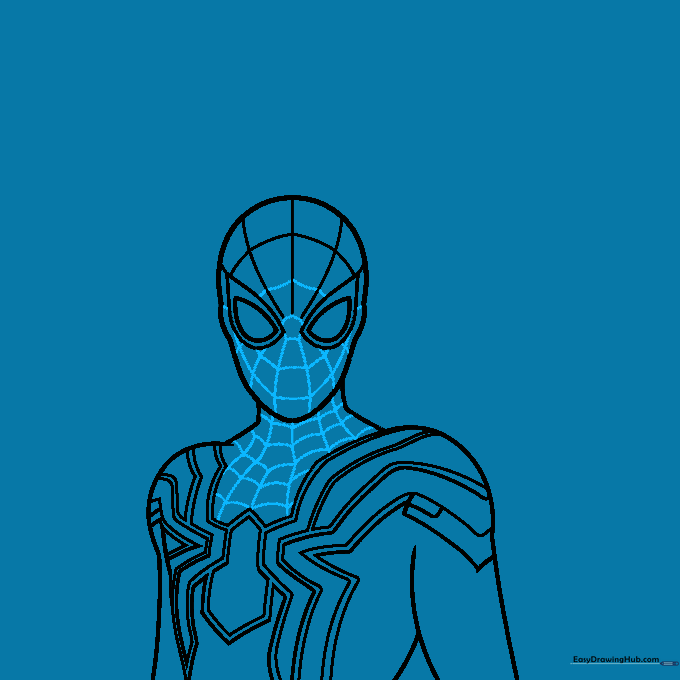 Detailed web pattern covering the Iron Spider mask and chest