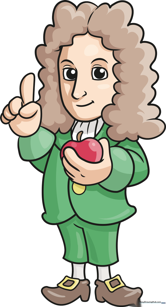 Full-color illustration of Isaac Newton for a history-themed art project.