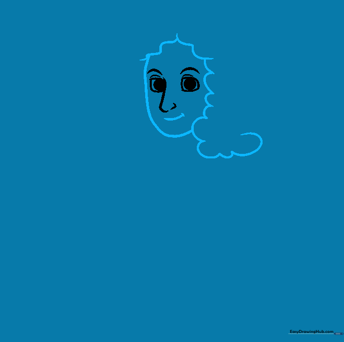 Outline of Isaac Newton's face shape and the beginning of his curly wig.