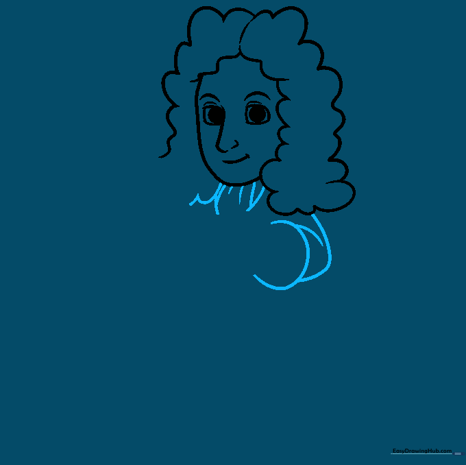 Drawing the coat collar, scarf, and sleeve cuffs of Isaac Newton's outfit.