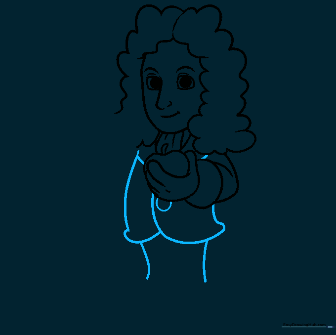 Drawing the coat structure and the beginning of the leg outlines.