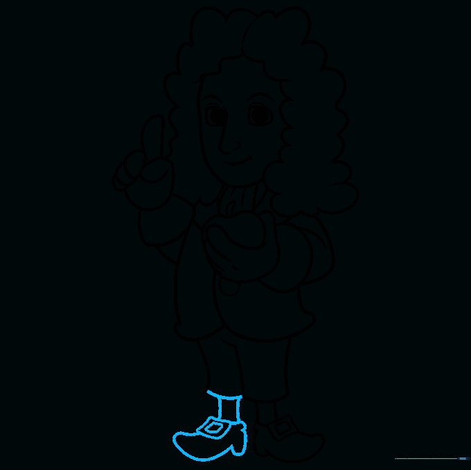 Final clean line art of the complete Isaac Newton character.