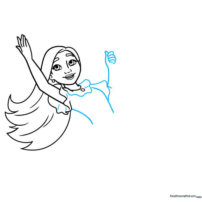Drawing the torso and second sleeve of Isabela's dress.