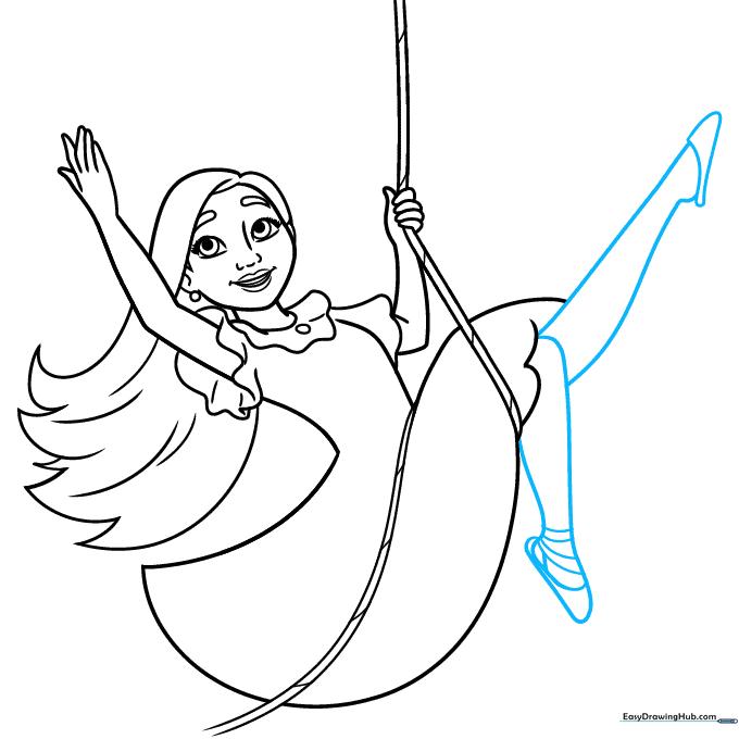 Drawing the legs and ballet slippers of the character.