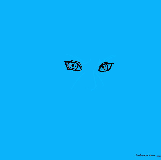 Drawing the nose bridge and furrowed brows to establish Itachi's stoic facial expression.