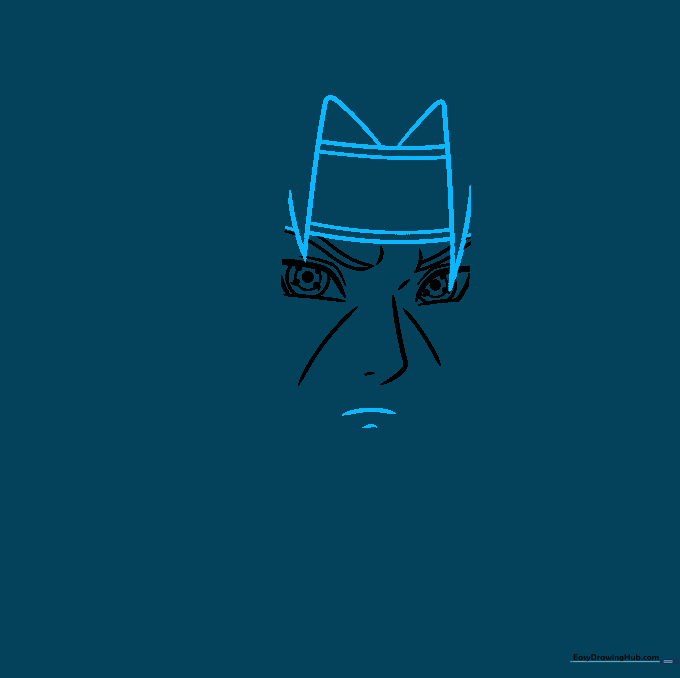 Adding the mouth, chin, and the initial outline of the ninja headband.