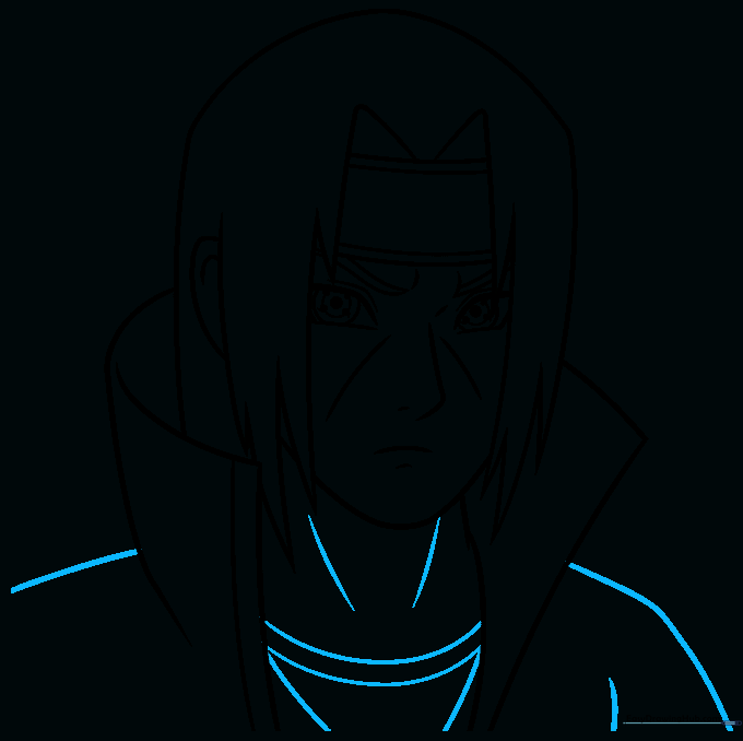 Drawing the shoulders and neck details to complete the upper body frame.