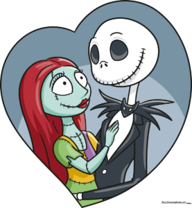 Finished, colored illustration of Jack Skellington and Sally standing together.