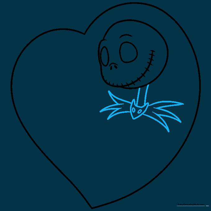 Drawing the neck and bat-shaped bow tie for Jack Skellington.