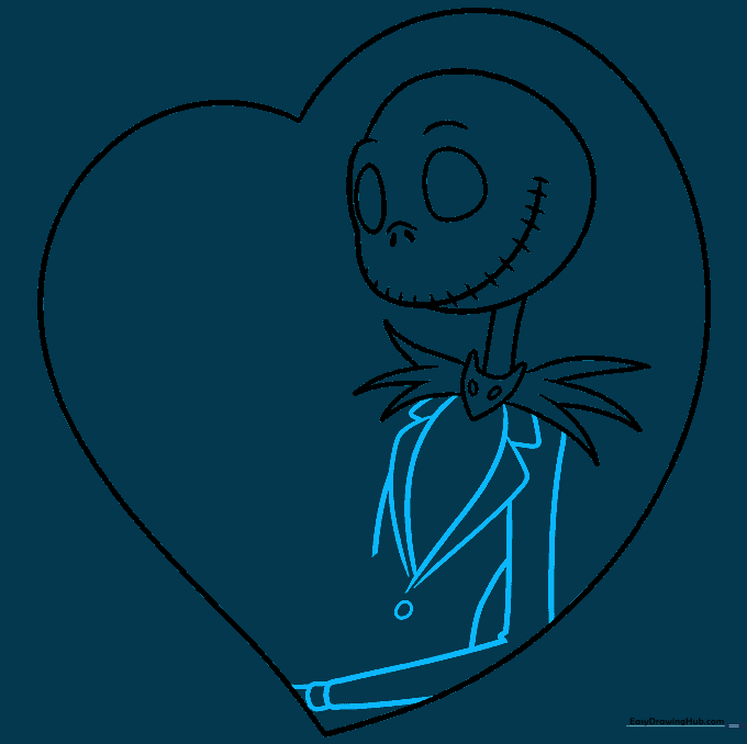 Adding the suit lapels and arm to the Jack Skellington character drawing.