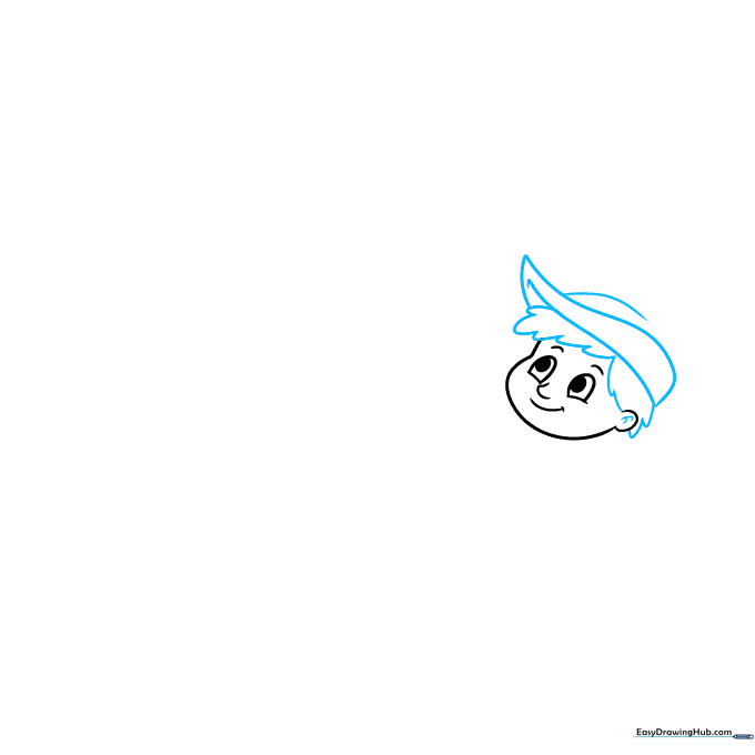 Adding a pointed hat and hair details to the character sketch.