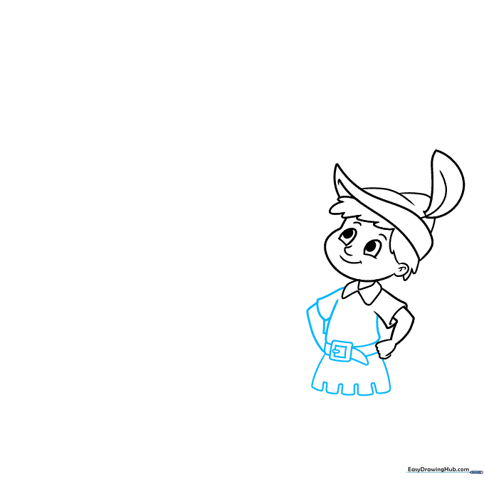 Adding the tunic, belt, and arms resting on hips to the character.