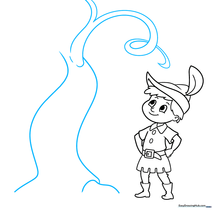 Drawing the winding trunk and spiraling tendrils of the magical beanstalk.