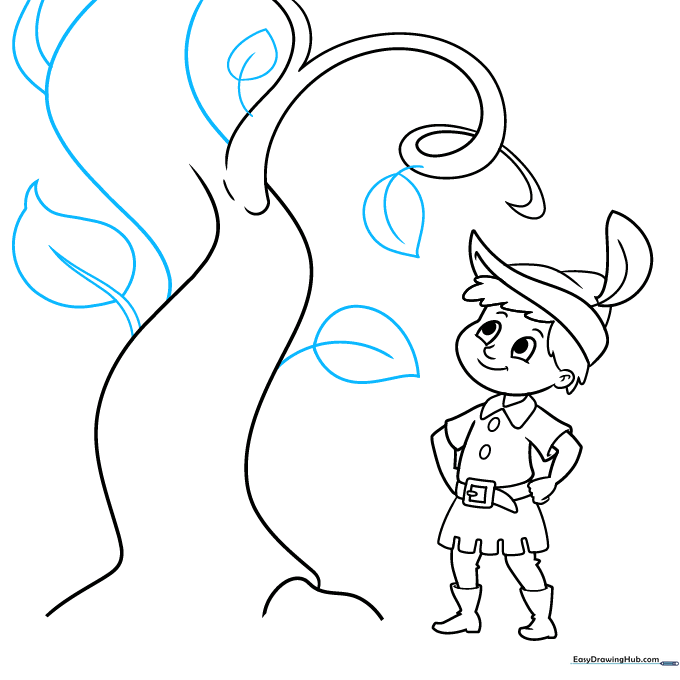Adding various leaf shapes to the beanstalk trunk and tendrils.