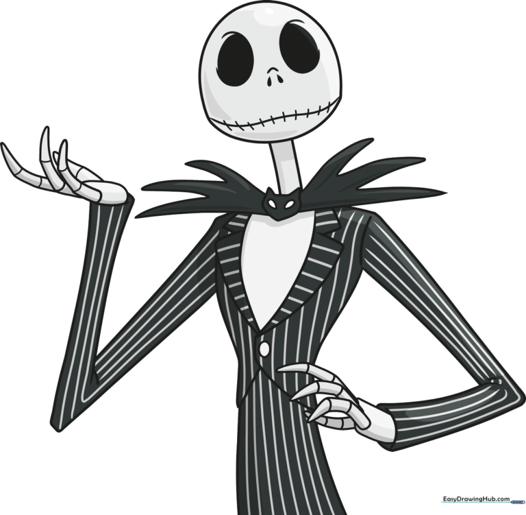Finished, high-quality illustration of Jack Skellington standing in his signature pose.