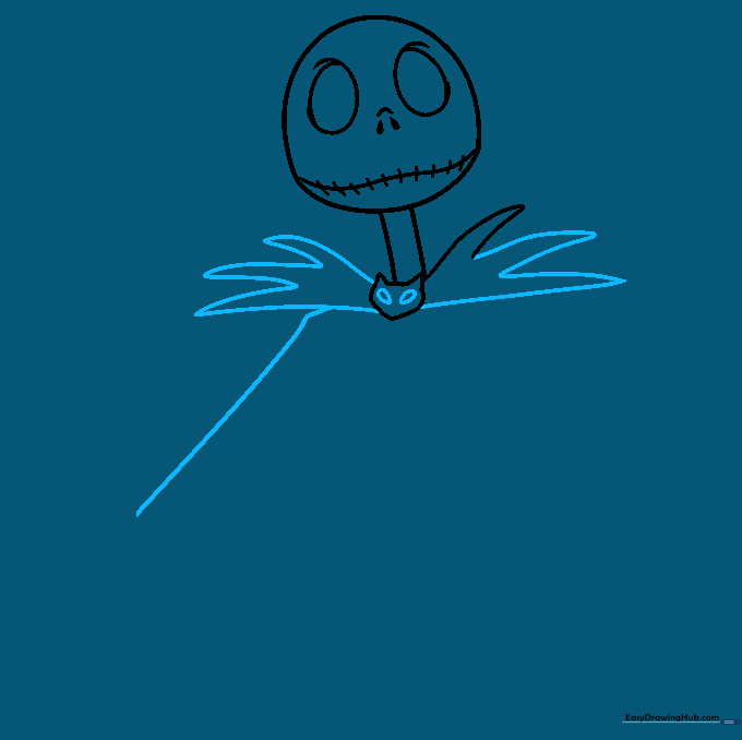 Drawing showing the addition of sharp, elongated triangle shapes around the neck area.