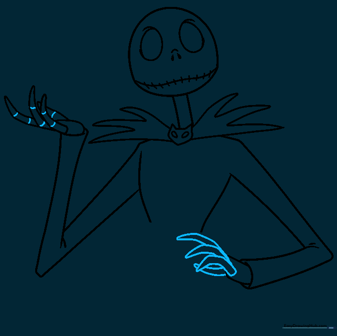 Drawing showing the addition of small curved lines on the fingers to indicate joints.