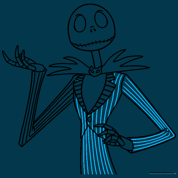 Refined line art of Jack Skellington's full figure.