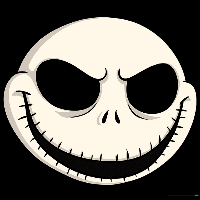 The finished, inked, and lightly shaded drawing of Jack Skellington's face.