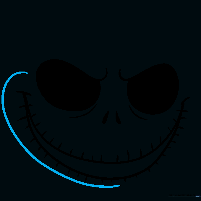 The left side of the skull outline being drawn with a smooth, curved line.