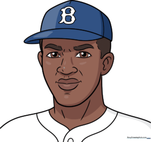 A completed, vibrant drawing of Jackie Robinson wearing his Brooklyn Dodgers cap.