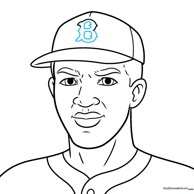 Finalizing the stylized letter B on the baseball cap.