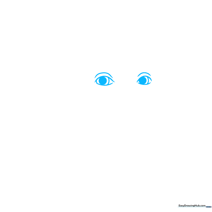 Close-up sketch of Jane Goodall's eyes showing almond shapes and dark pupils.