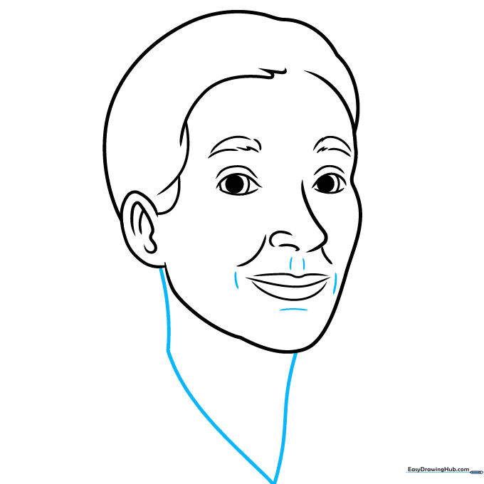 Drawing the neck and adding subtle contour lines near the mouth.