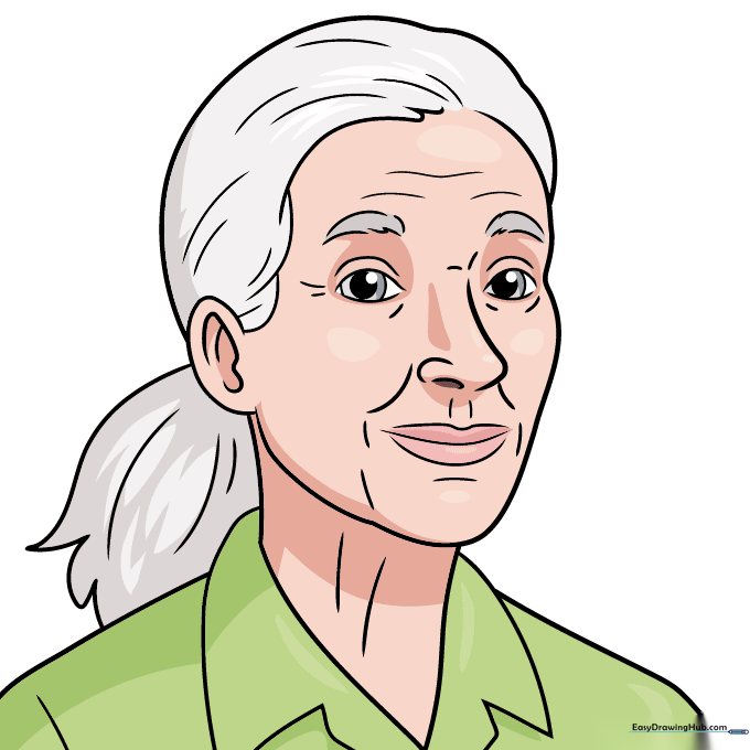 Completed Jane Goodall portrait with color applied.