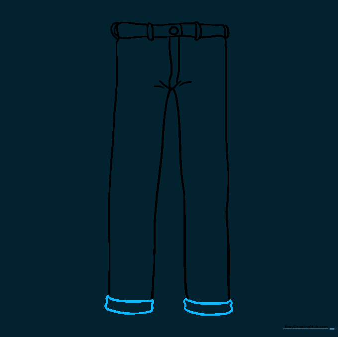 The bottom of the pant legs showing the added cuff details.