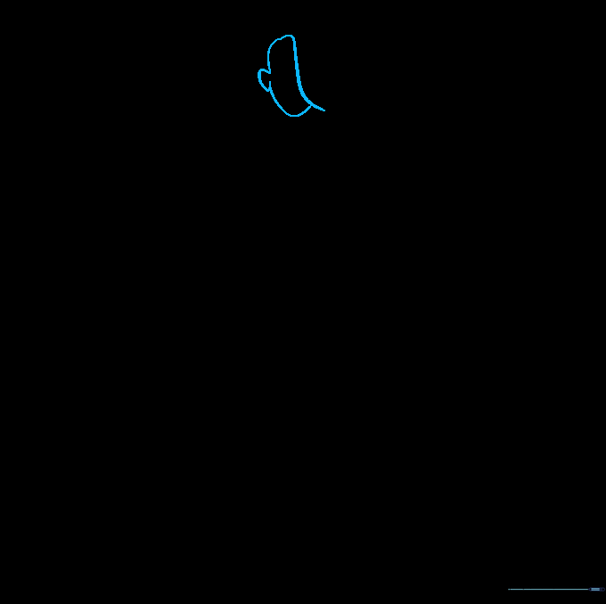 Line drawing showing the initial outline of Jessica Rabbit's face, chin, and ear placement.