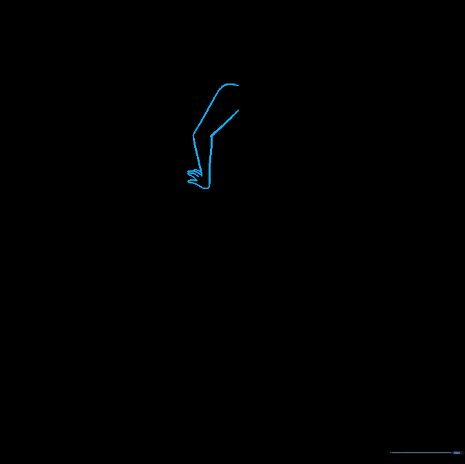 Sketch of a bent arm and hand with fingers extended, showing basic anatomical shapes.