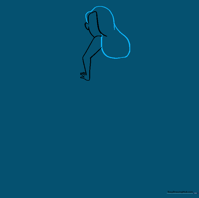 Adding long, curved lines to create the silhouette of Jessica Rabbit's hair.