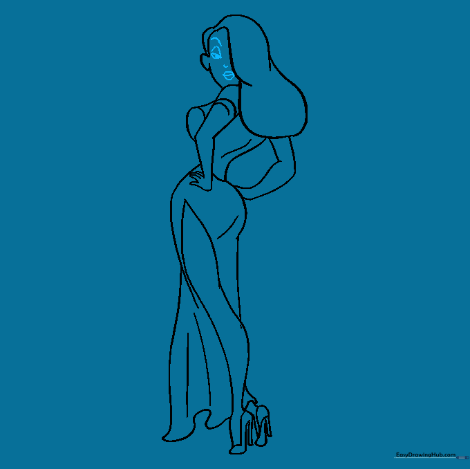 Close-up detail of Jessica Rabbit's eyes, nose, and mouth features.
