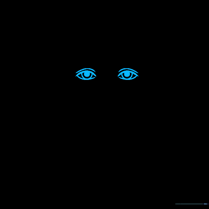 Close up of two almond-shaped eyes with pupils and eyelids drawn on white paper.