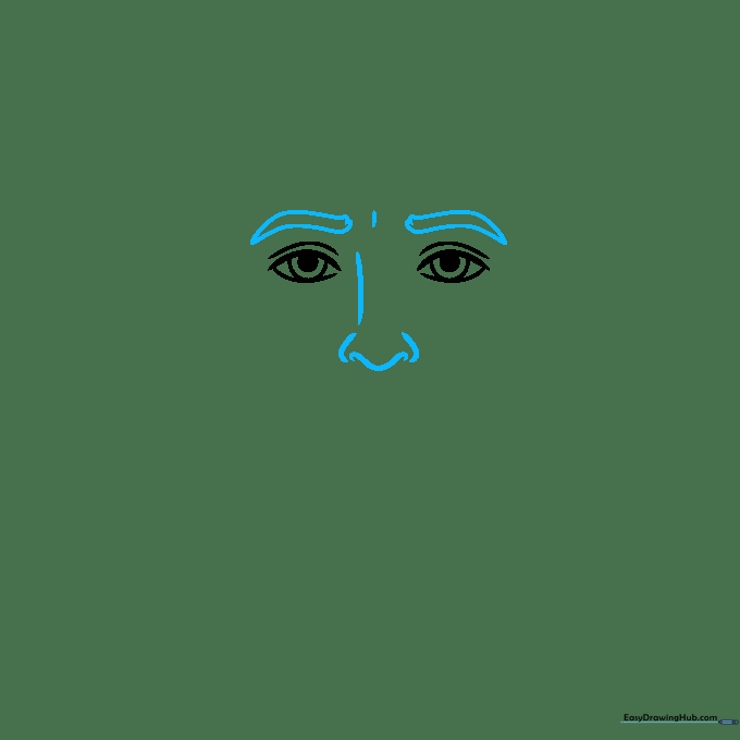 Pencil sketch showing the addition of eyebrows and a nose bridge.