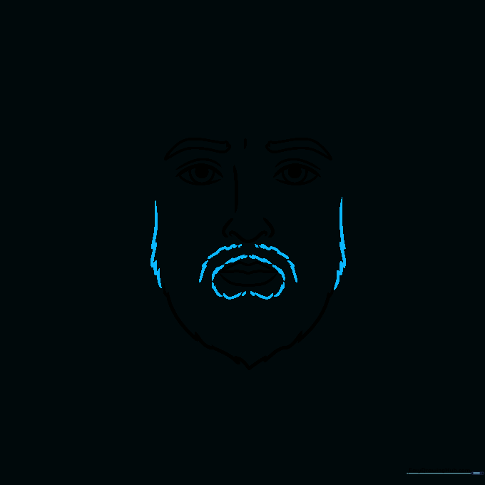 Adding the jawline and mustache to the existing facial features.