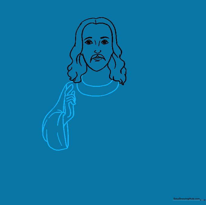 Adding a collar and a hand with fingers to the drawing