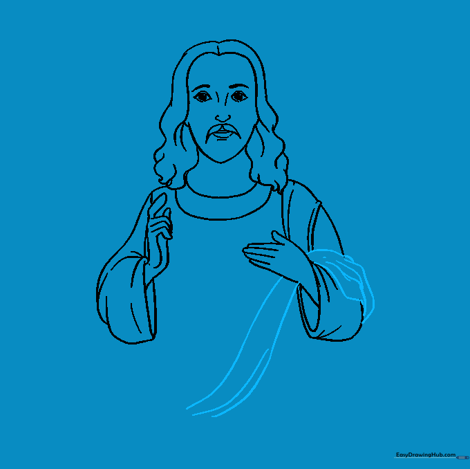 Adding curved lines to represent fabric folds on the robe