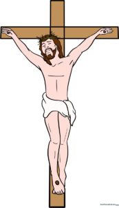 A complete, colored illustration of Jesus on the cross, presented as a finished art project.
