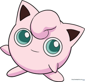 A colorful, finished illustration of Jigglypuff, the singing Pokémon.