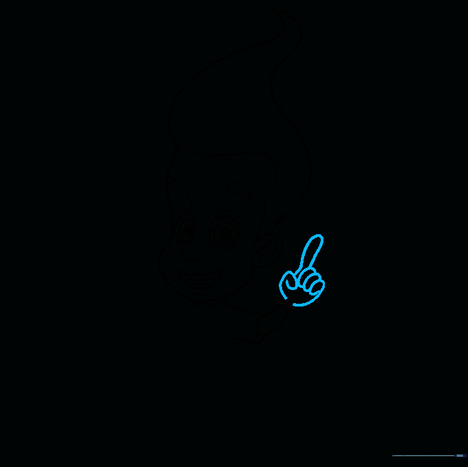 Detailed sketch of Jimmy Neutron's hand with one finger pointing.