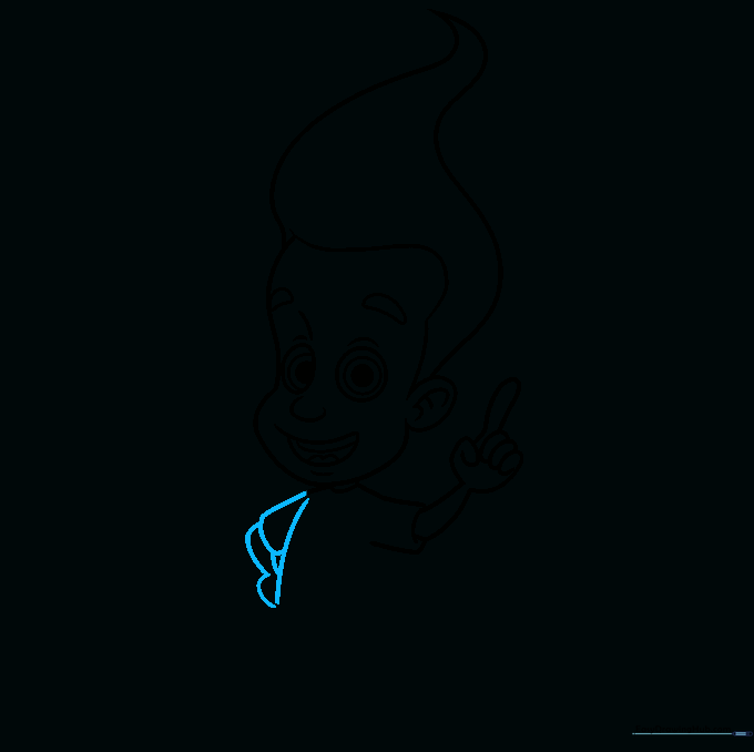 Sketching the torso and sleeves of Jimmy Neutron's shirt.